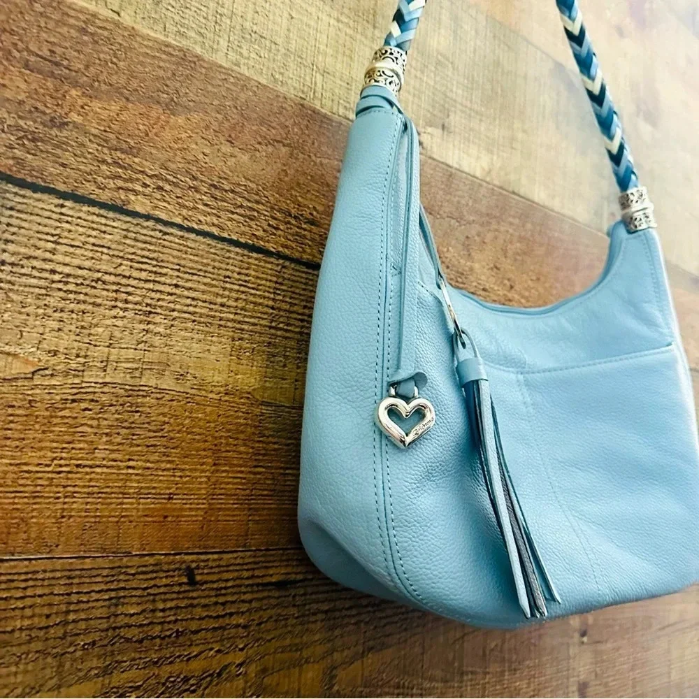 NWOT Rare Blue W Heart 💙 Charm Tassel Brighton Barbados Ziptop Hobo